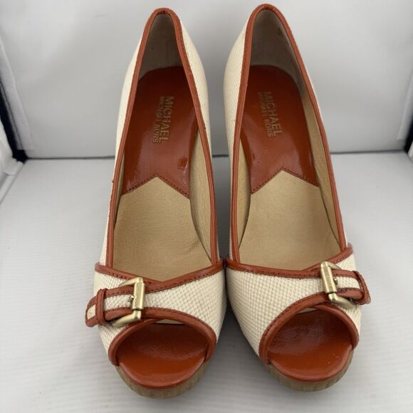 Michael Kors White And Burnt Orange Peep Toe Women’s wedges size 8 Comfortable - Picture 1 of 10